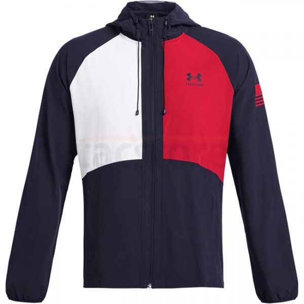 Under Armour Mens Freedom Windbreaker Jacket - Navy Blue / Red - XL