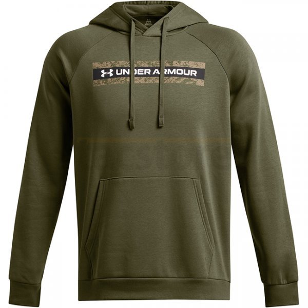 Under Armour Mens Rival Fleece Camo Chest Stripe Hoodie - Marine OD Green / White - XL
