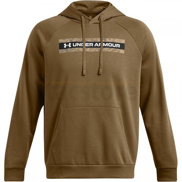 Under Armour Mens Rival Fleece Camo Chest Stripe Hoodie - Coyote / White - M