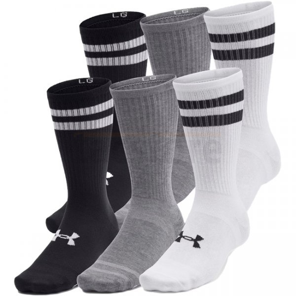 Under Armour Essential Unisex 6-Pack Crew Socks - White / White / Black - L