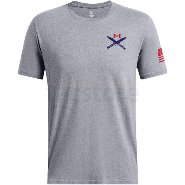 Under Armour Mens Freedom Spine T-Shirt - Steel Light Heather / Red - 2XL